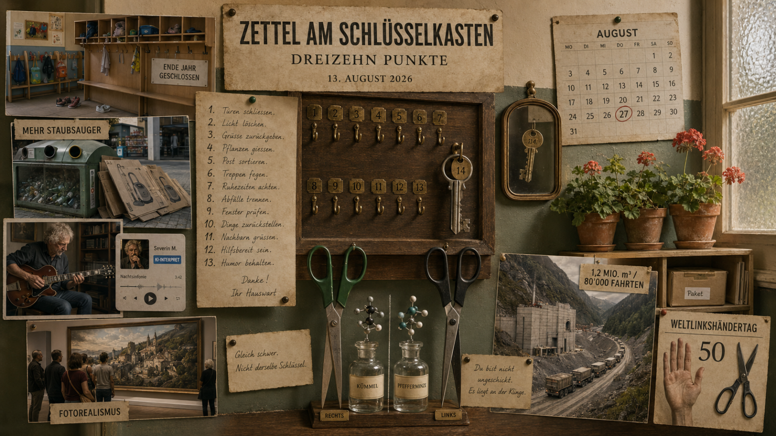 Zettel am Schlüsselkasten, dreizehn Punkte