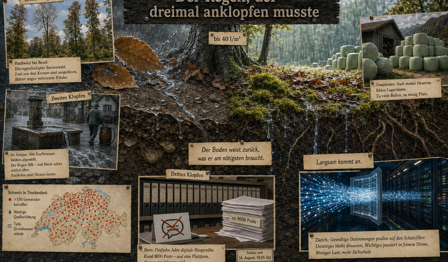 Der Regen, der dreimal anklopfen musste